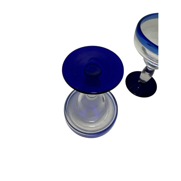 Mexican Hand Blown Glass Set of 2 Hand Blown Margarita Glasses (16 oz) Cobalt - Picture 4 of 5